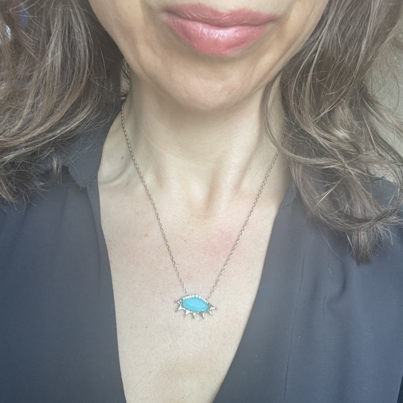 White gold necklace Eye with Peruvian opal