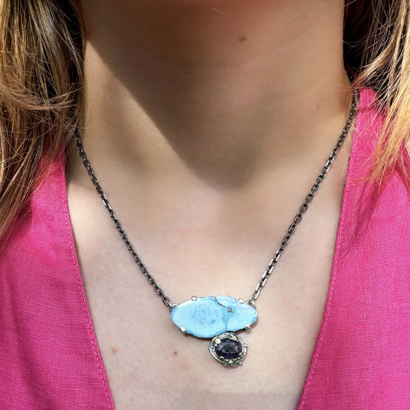 Necklace with turquoise and Winza sapphire