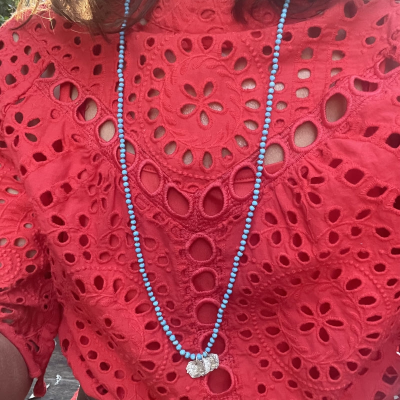 Long necklace Spirit with turquoises and three silver pendants