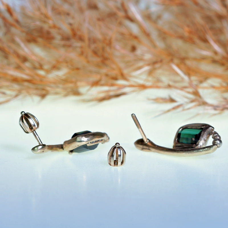 White gold earrings with pixel cut tourmalines