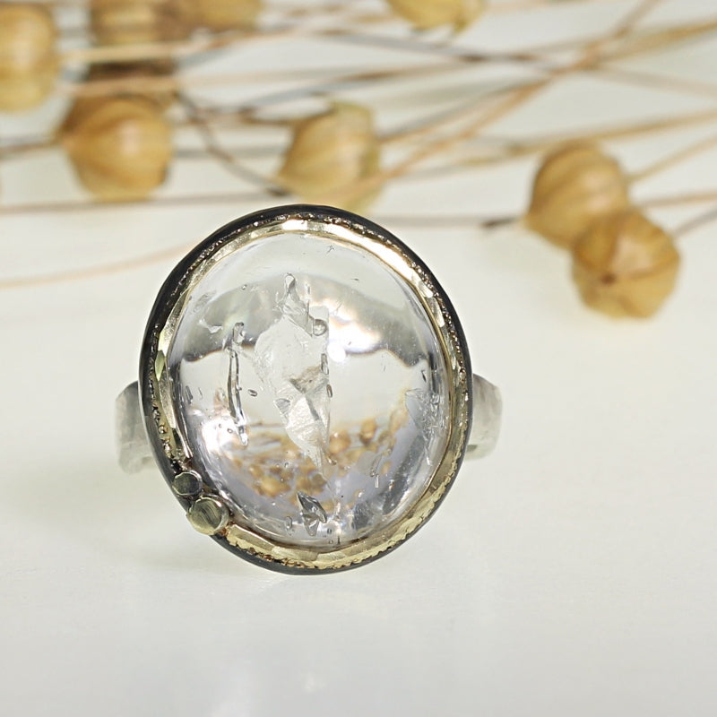Ring with enhydro quartz