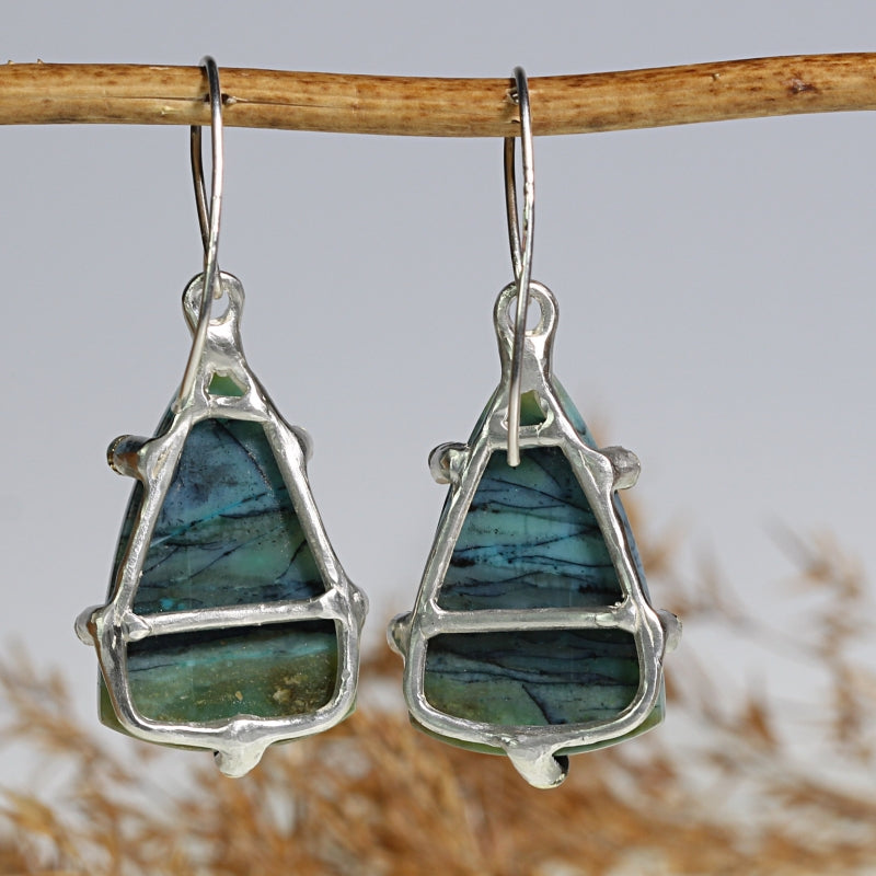 Earrings with indonesian opals and gold dots