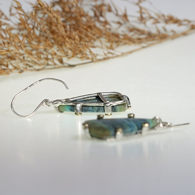 Earrings with indonesian opals and gold dots