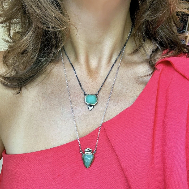 Necklace with chrysoprase and heart