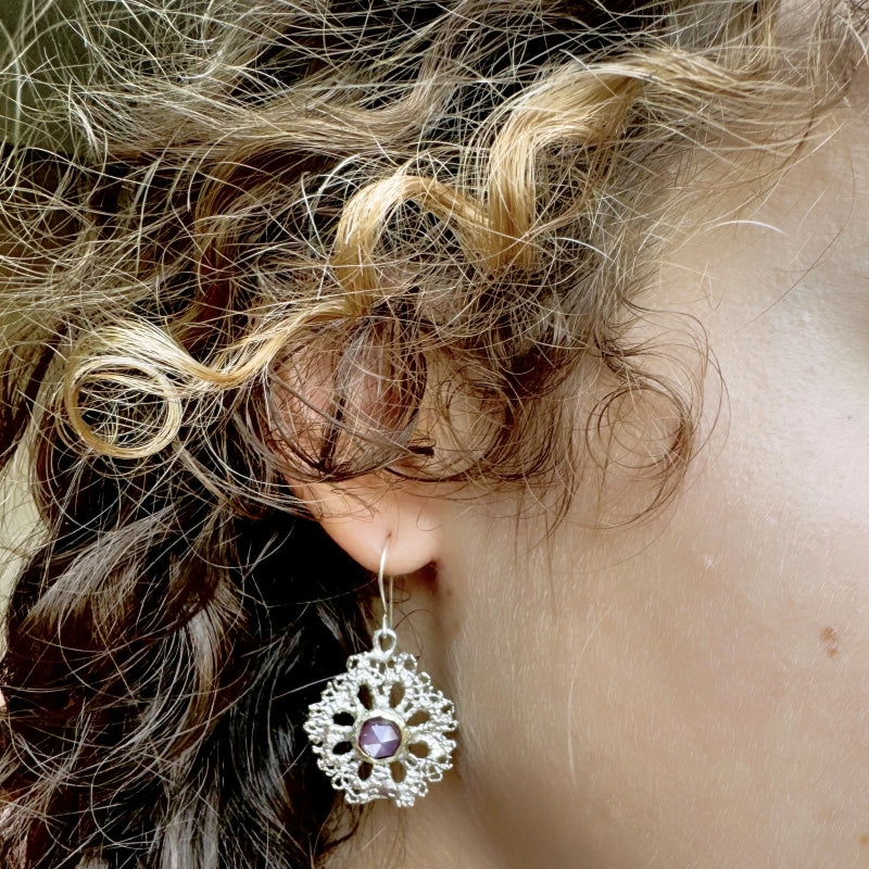 Earrings Flowers with pink sapphires