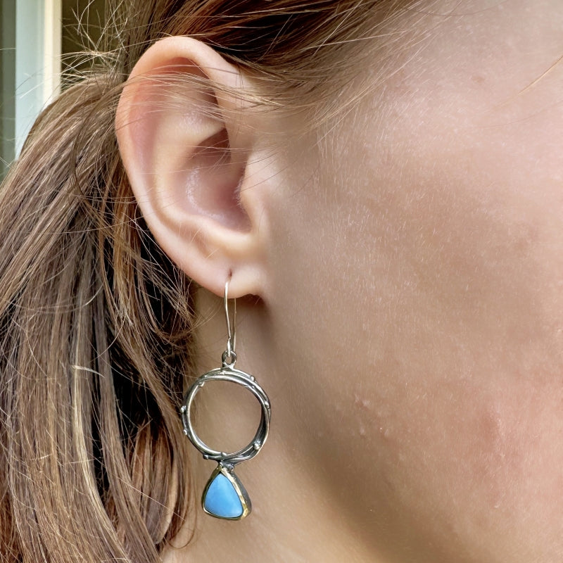 Hanging circle earrings with ceruleite