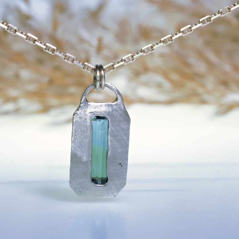 White gold necklace “Venetian mirror” with bluegreen tourmaline