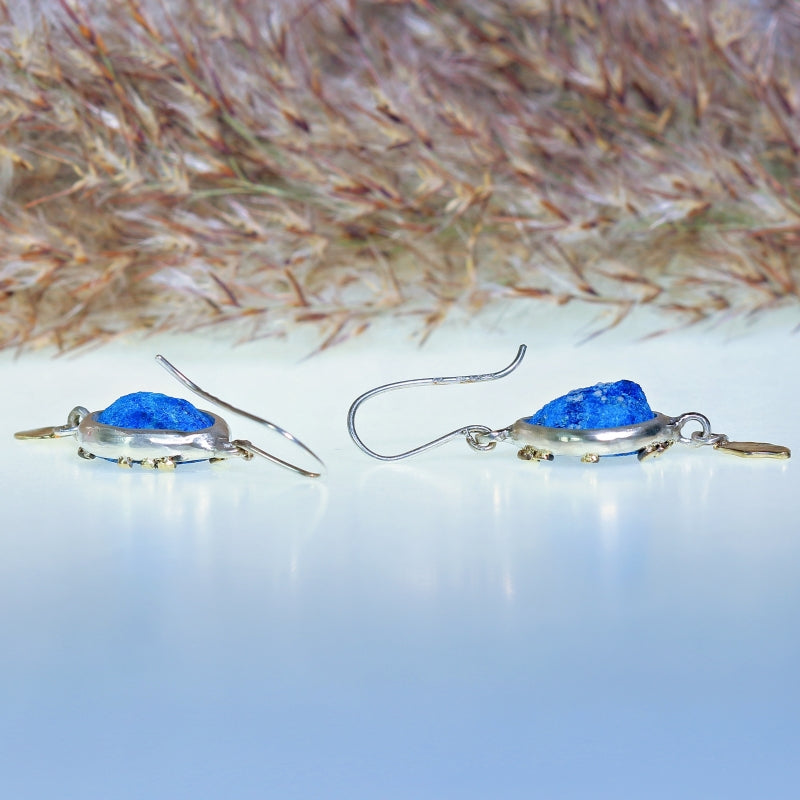 Hanging earrings with azurite