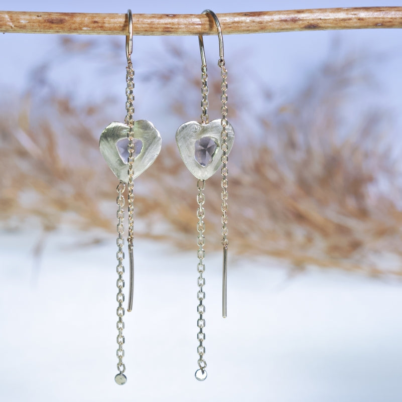 Gold earrings with Trapiche diamonds and chains