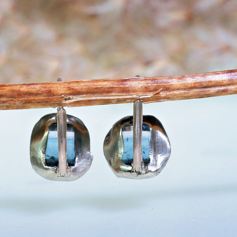 White gold tiny earrings with blue-purple tourmalines