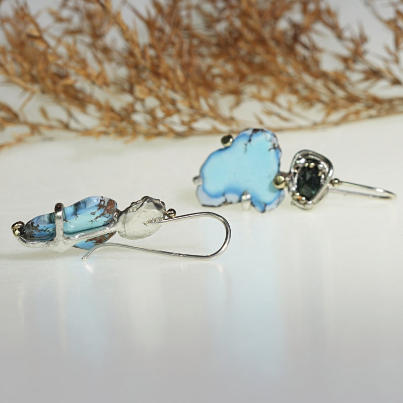 Earrings with turquiose and sapphire