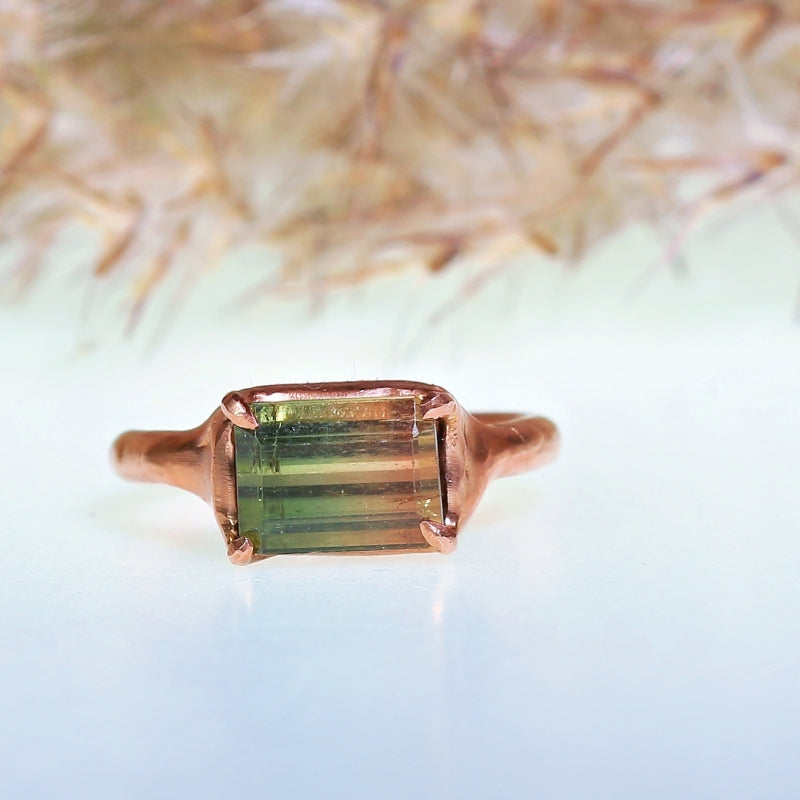 Rose gold ring with small bicolor tourmaline