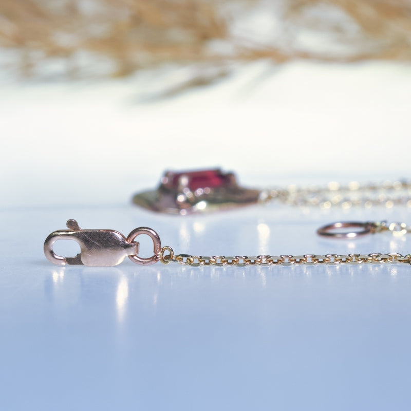 Rose gold necklace ”Venetian mirror” with bright pink tourmaline