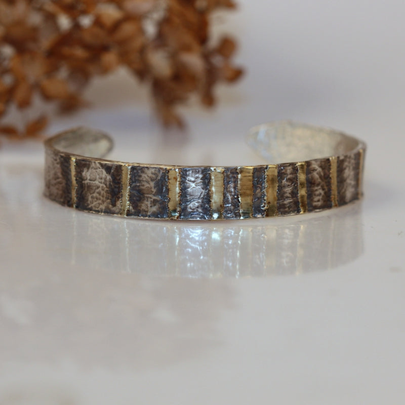 Narrow open cuff Simply metals with gold strips