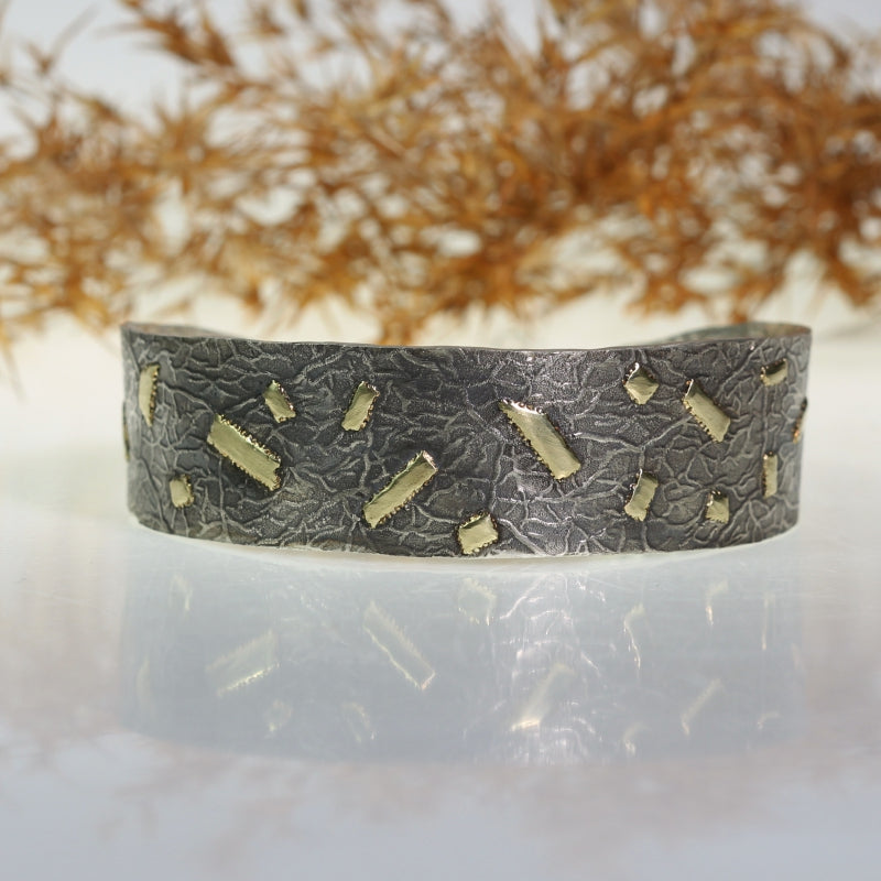 Narrow open cuff Simply metals with gold geometric parts