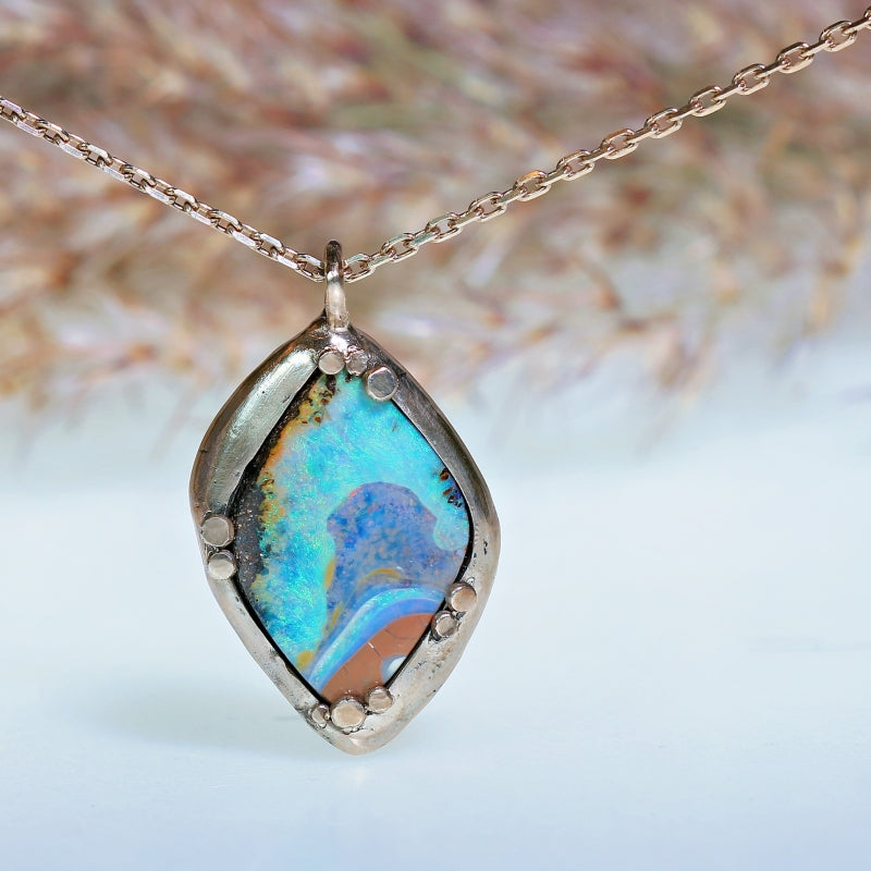 White gold necklace with australian Boulder- opal