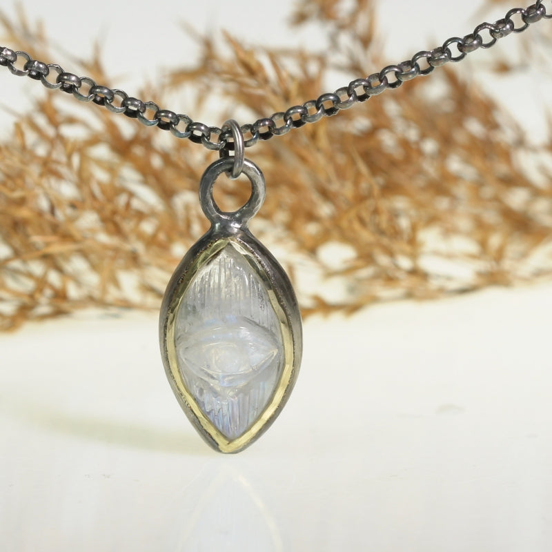 Necklace with rainbow moonstone - third eye