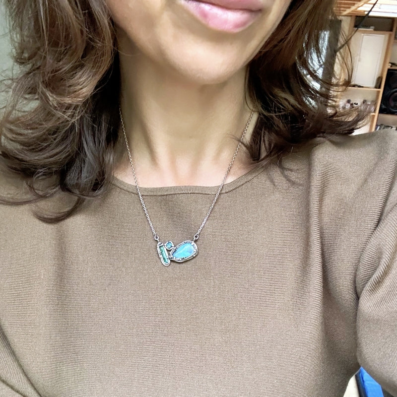 White gold necklace with Boulder opal and tourmalines