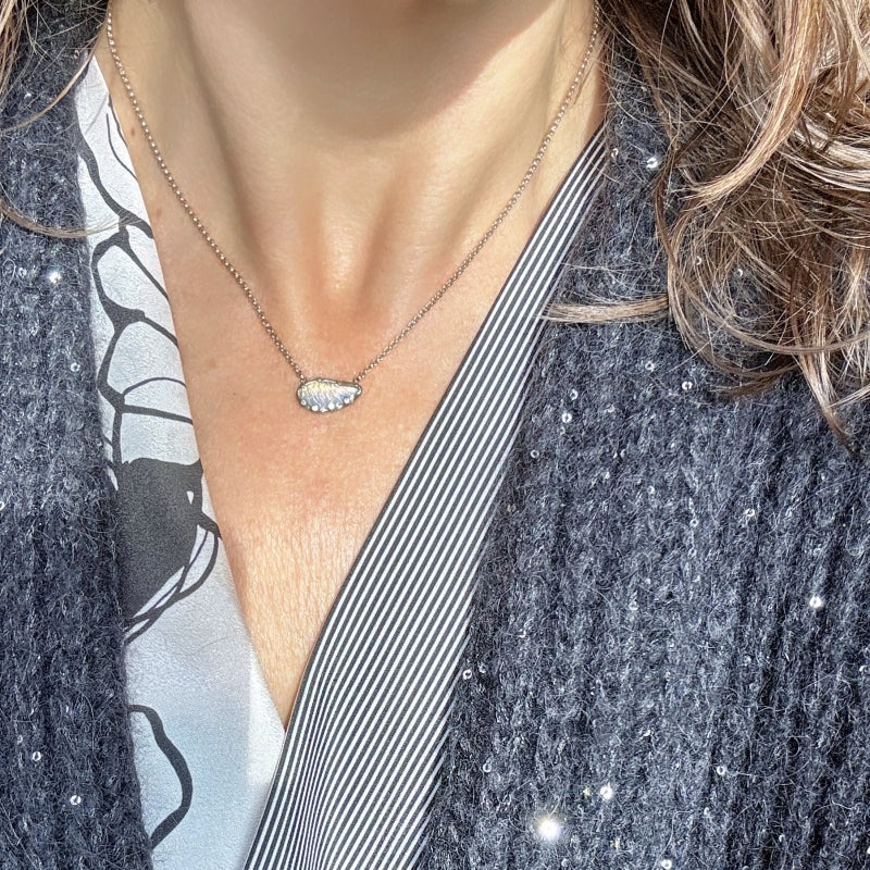 White gold necklace with crystal opal wing