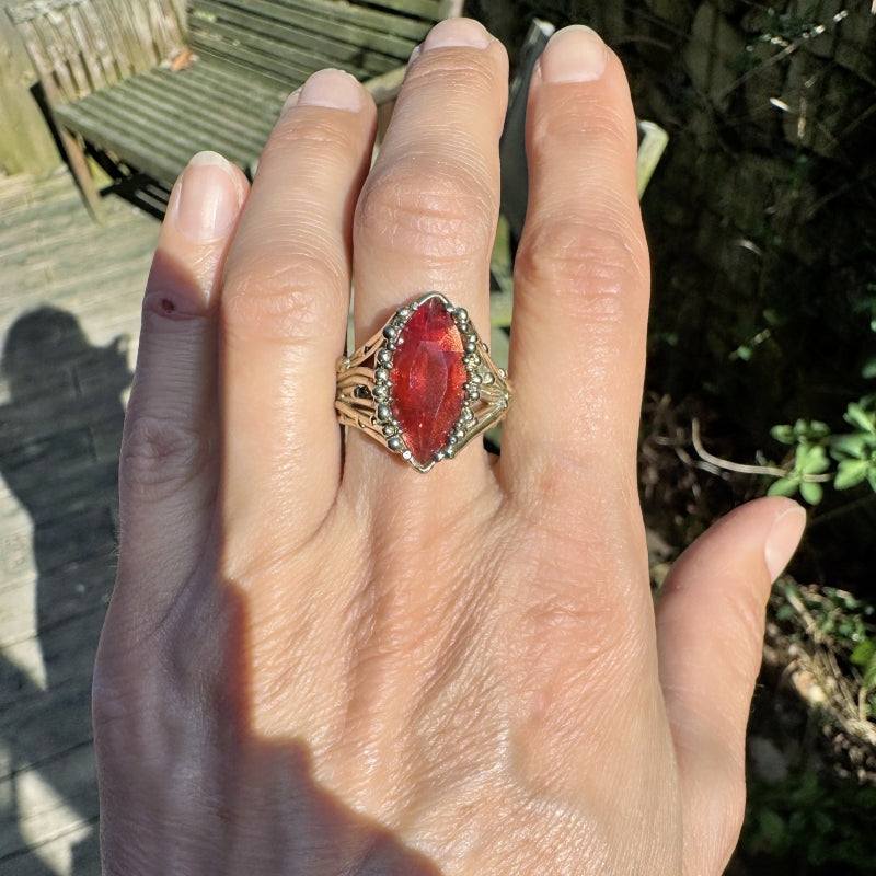 Gold ring with orange Oregon sunstone