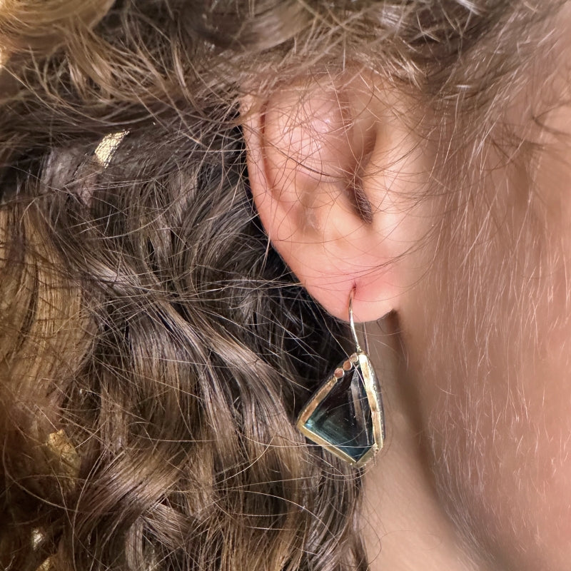 Earrings with geometric dark blue tourmaline