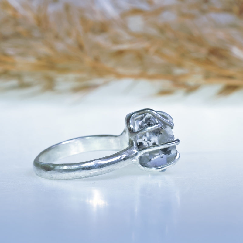 Ring with big Herkimer quartz