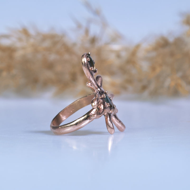 Rose gold ring Sun with Gold Sheen sapphire