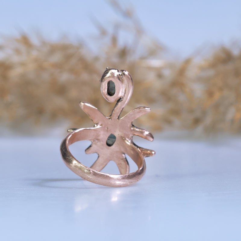 Rose gold ring Sun with Gold Sheen sapphire