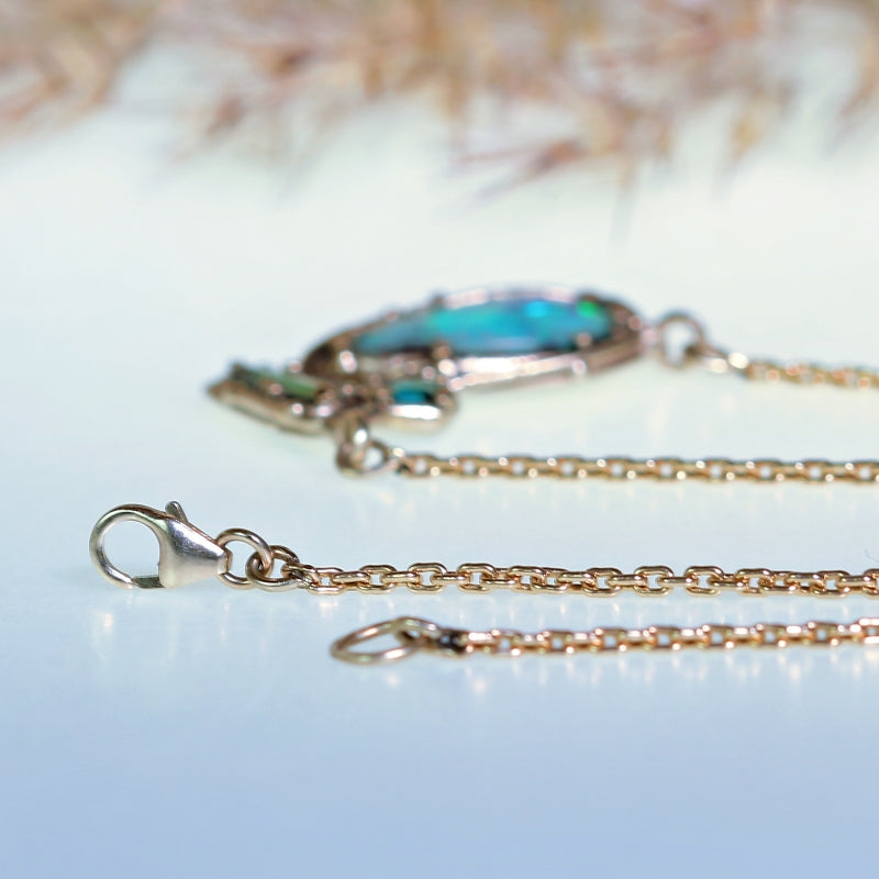 White gold necklace with Boulder opal and tourmalines