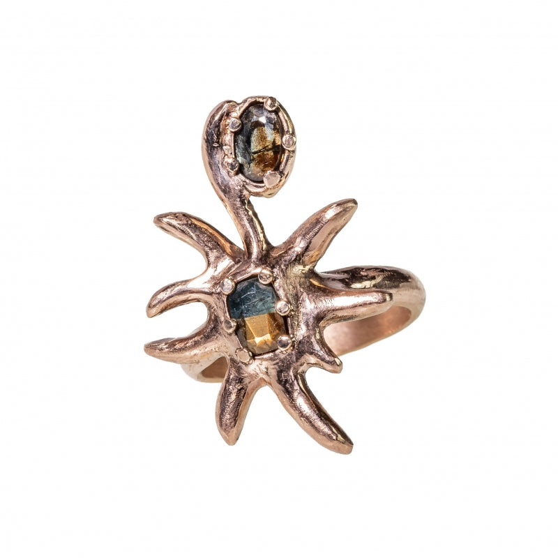 Rose gold ring Sun with Gold Sheen sapphire
