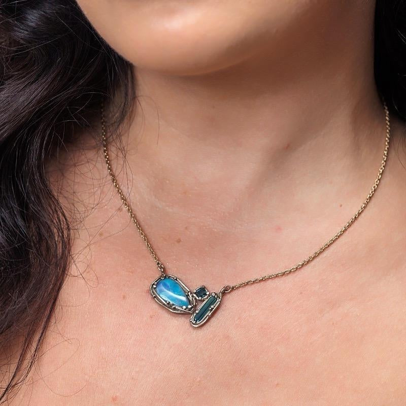 White gold necklace with Boulder opal and tourmalines