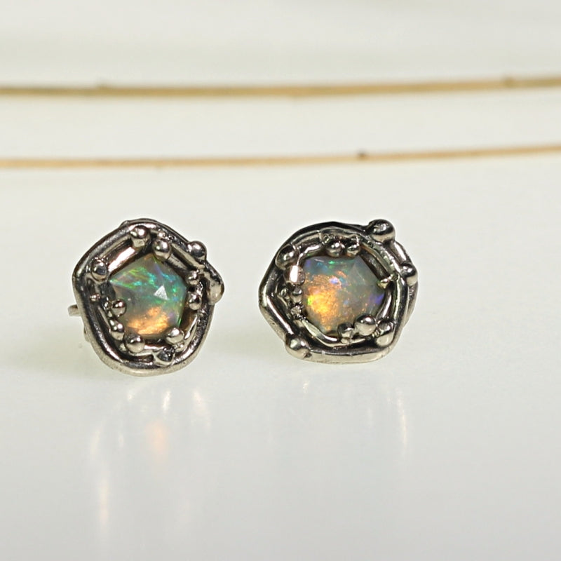 White gold stud earrings with Ethiopian opals