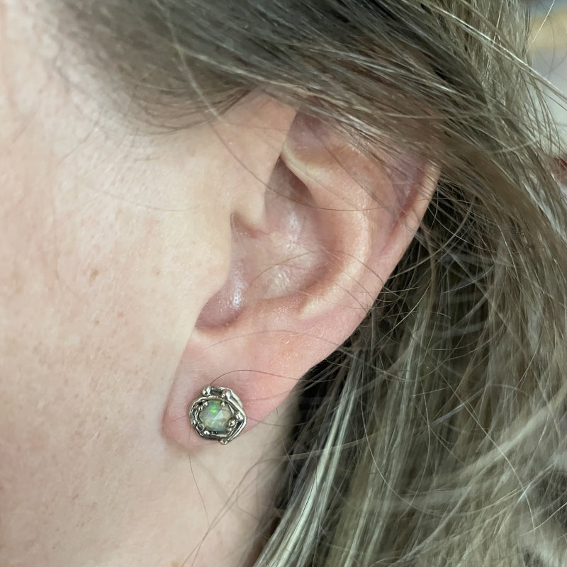 White gold stud earrings with Ethiopian opals