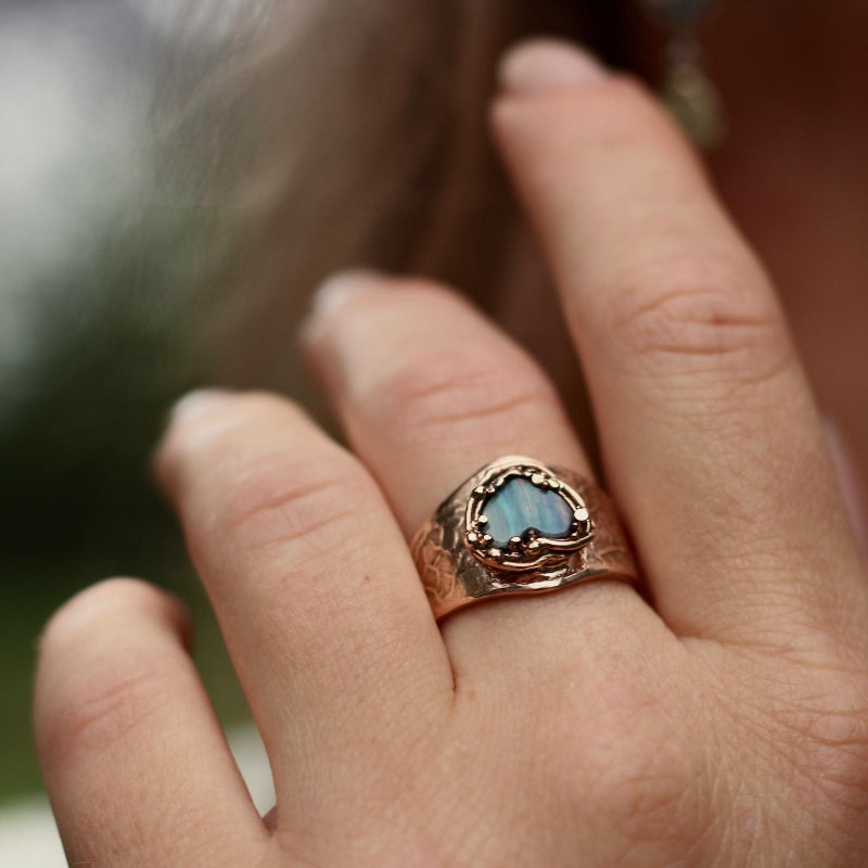 Rose gold ring with Heart Boulder opal
