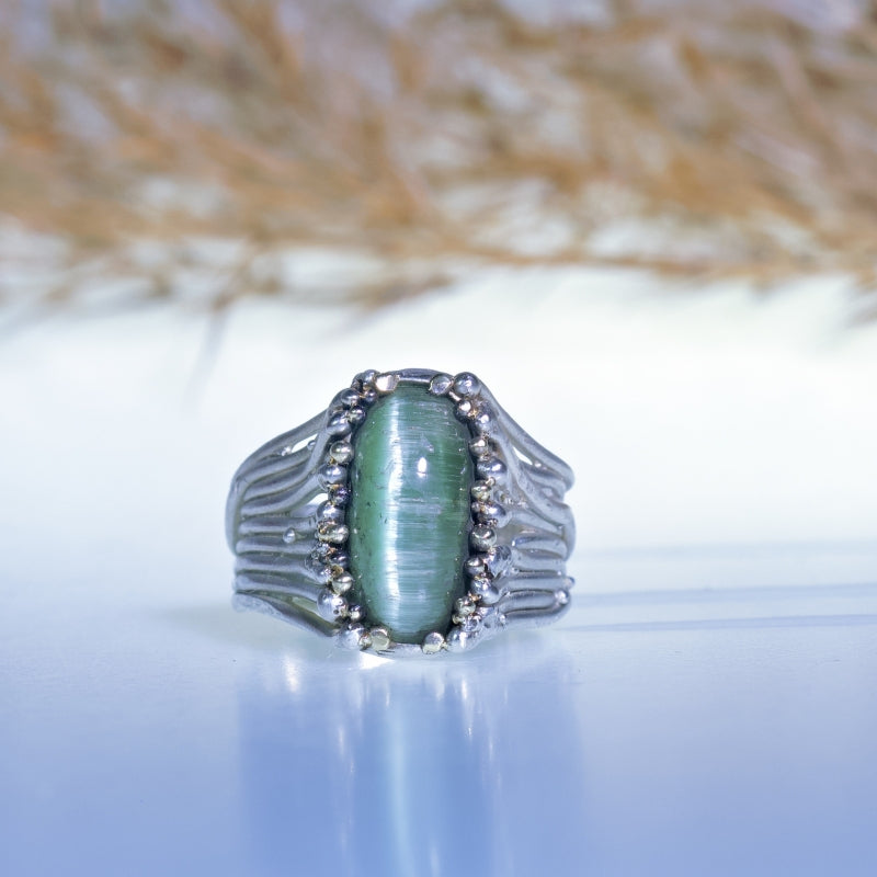 Galaxy ring with cat's eye tourmaline