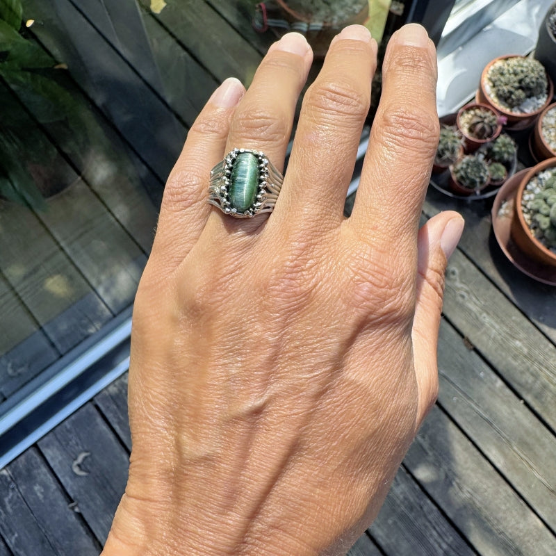 Galaxy ring with cat's eye tourmaline
