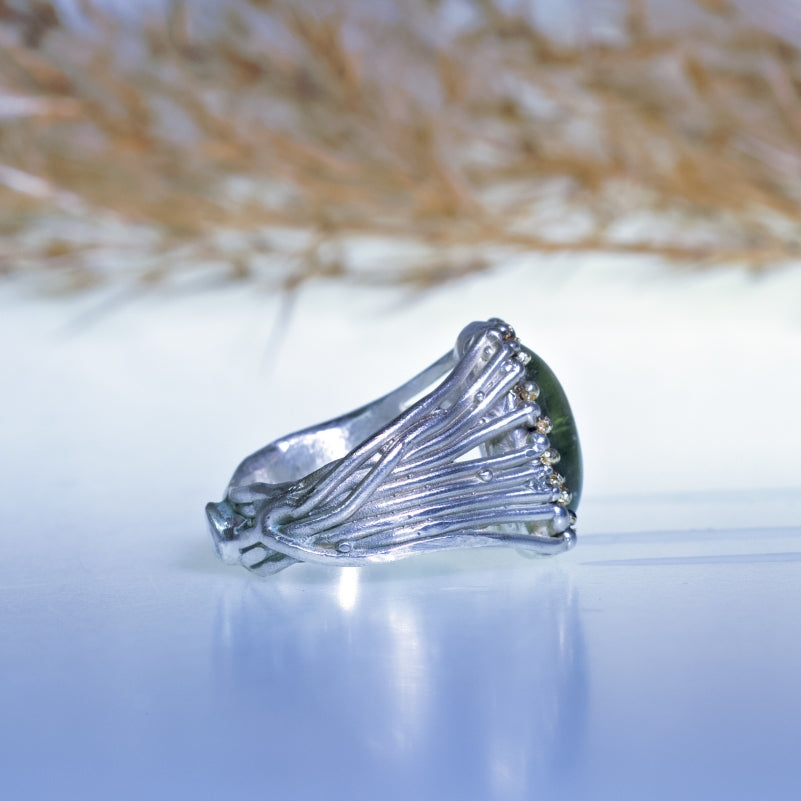 Galaxy ring with cat's eye tourmaline