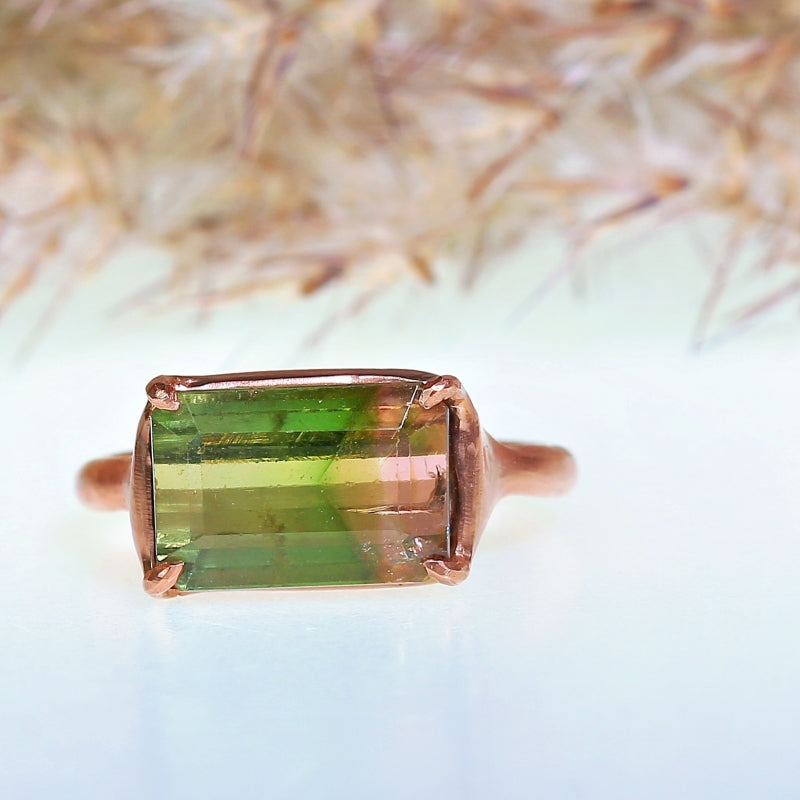Rose gold ring with big bi-color tourmaline