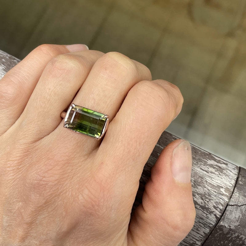 Rose gold ring with big bi-color tourmaline