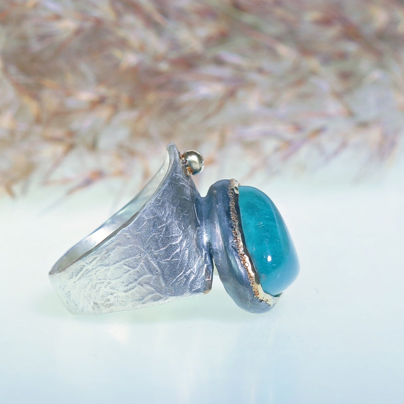 Wide ring with lagoon blue tourmaline