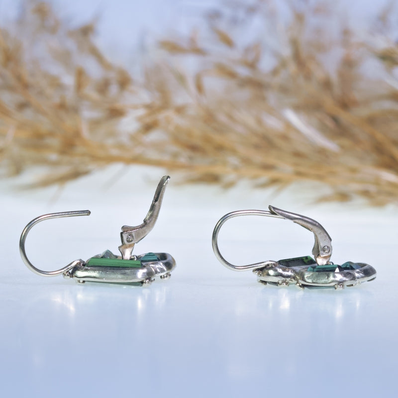 White gold earrings with green-blue tourmalines
