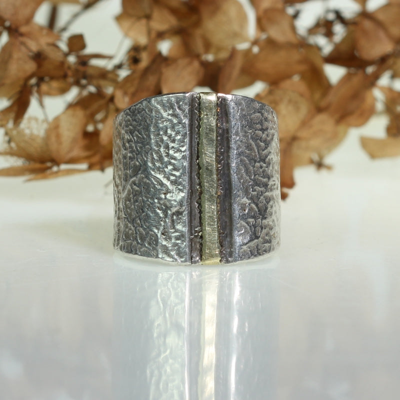 Ring Simply metals with structure and gold line