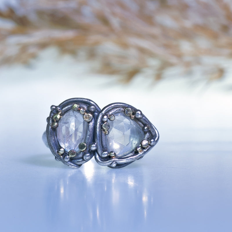 Ring with two moonstones