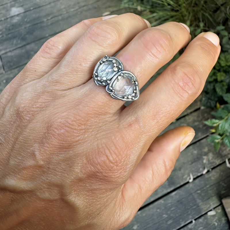 Ring with two moonstones