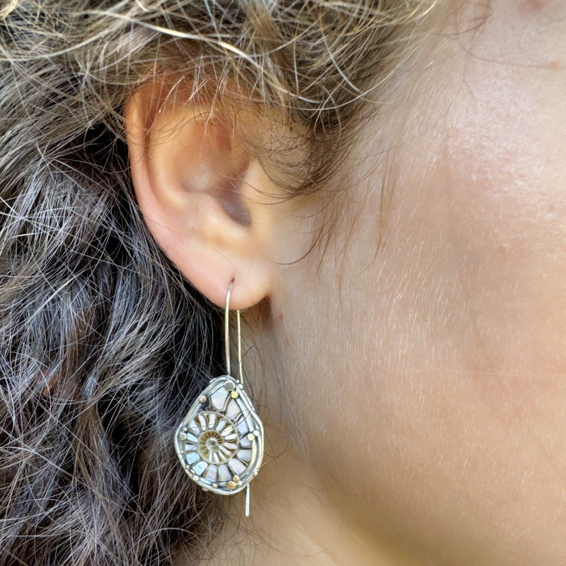 Earrings with ammonites with mother of pearl inlay