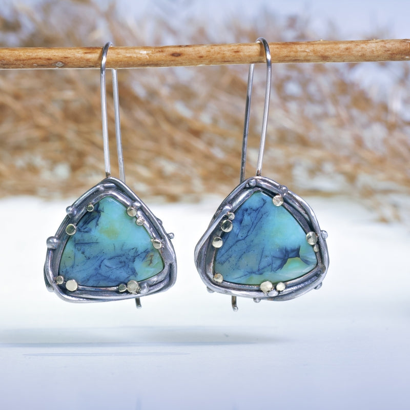 Earrings with Indonesian opalized wood