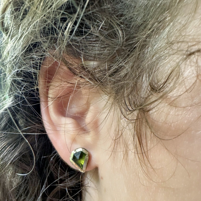 Stud earrings with green geo cut tourmalines