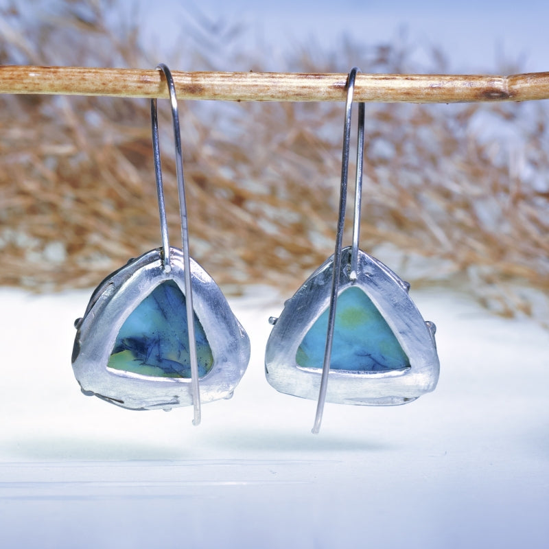 Earrings with Indonesian opalized wood