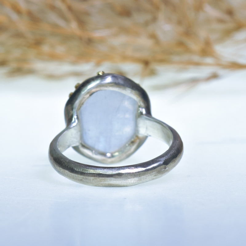 Buddha ring with rainbow moonstone
