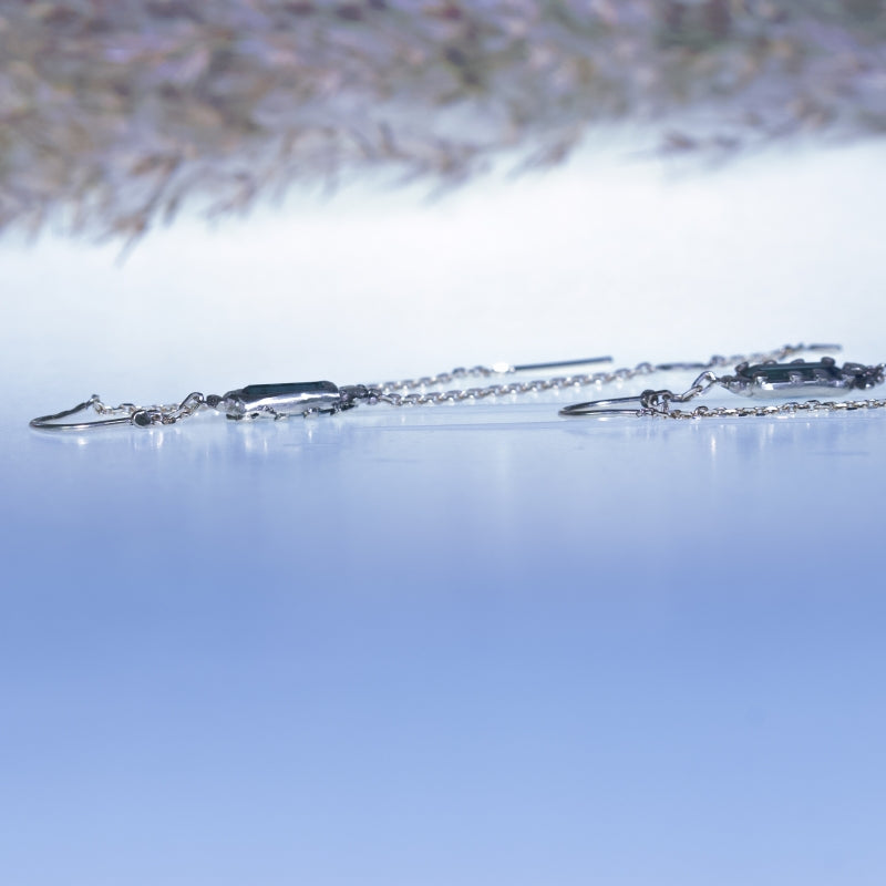 White gold long hanging earrings with tourmalines